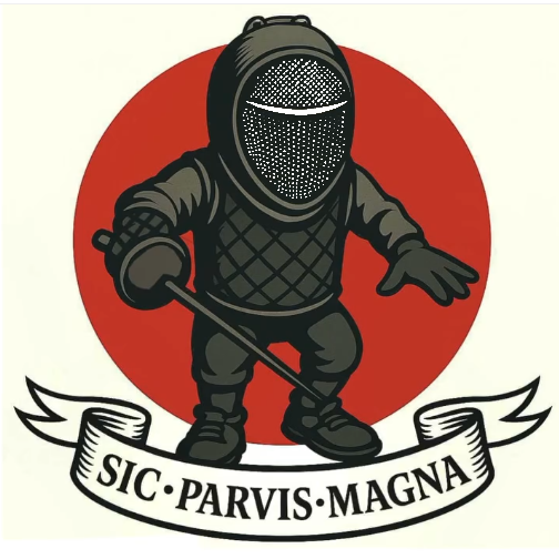 Esgrimista con el lema Sic Parvis Magna